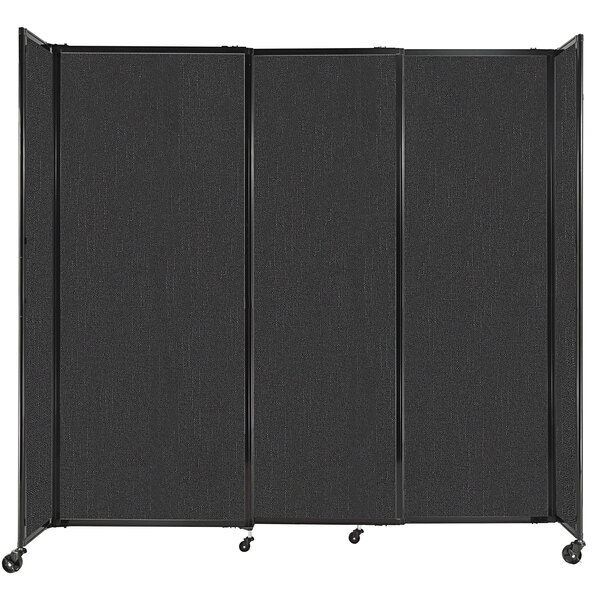 A black Versare StraightWall sliding room divider with wheels.