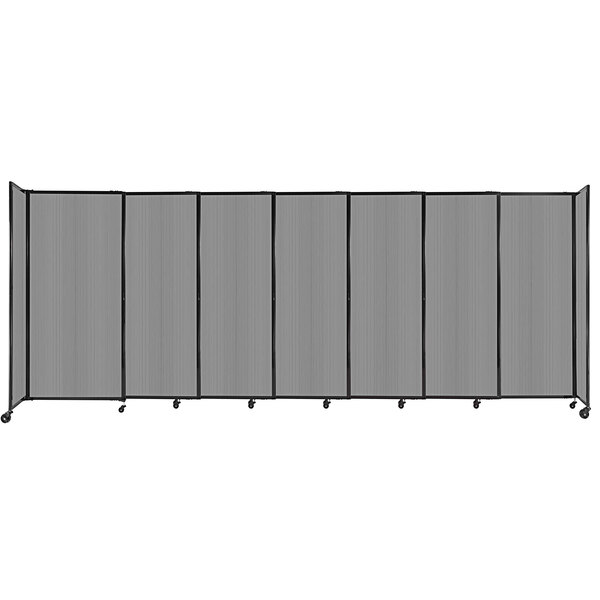 A light gray Versare StraightWall sliding room divider with wheels.