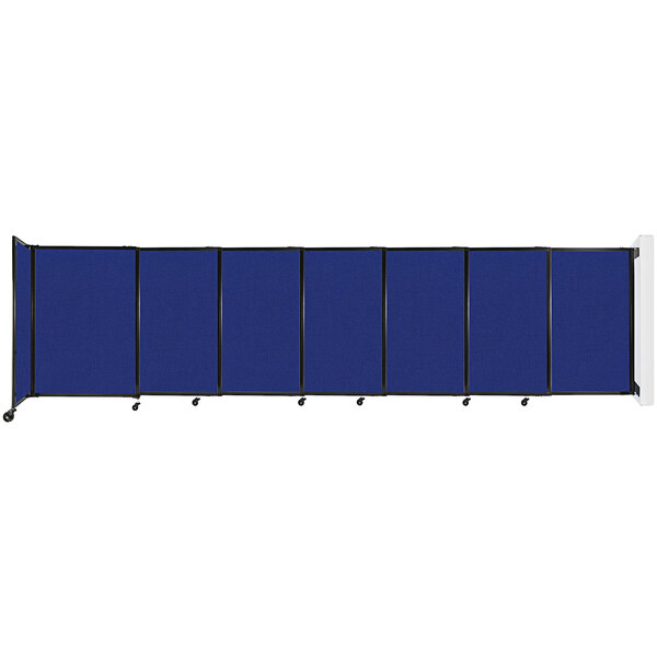 A blue rectangular wall-mounted divider with black poles.