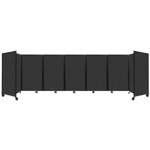 A black Versare foldable room divider with four panels.