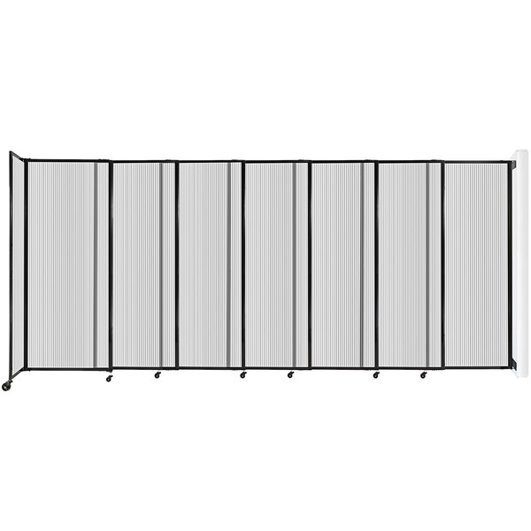 A clear Poly Versare StraightWall wall-mounted room divider.