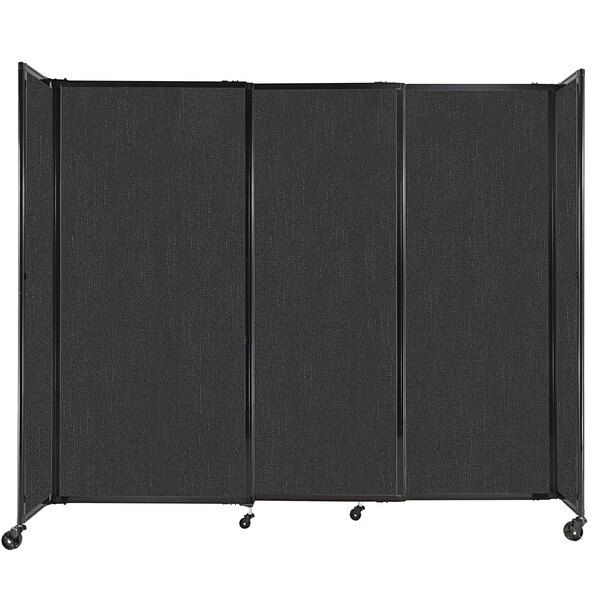 A black Versare StraightWall sliding room divider with wheels.