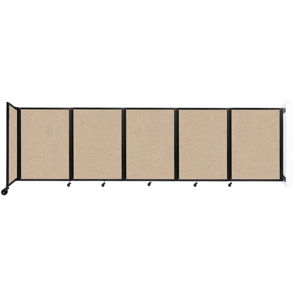 A beige wall-mounted Versare room divider with three fabric panels.