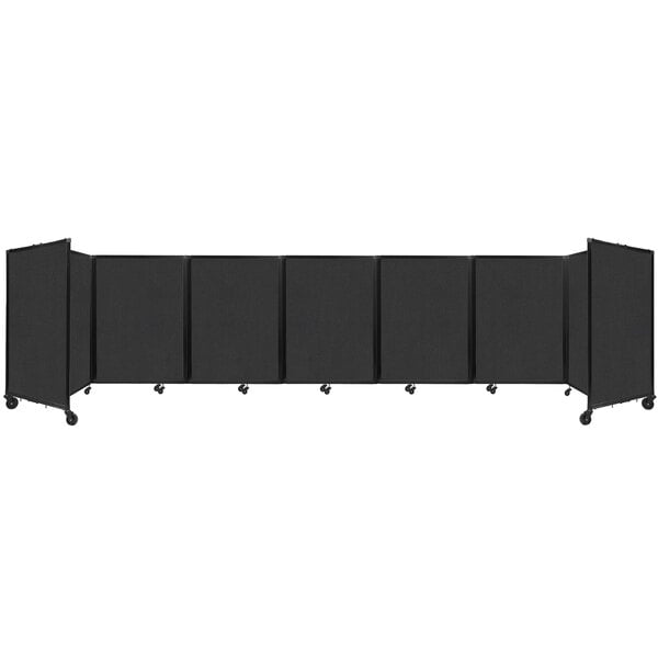A black rectangular Versare foldable room divider with four panels.