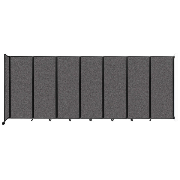 A Versare charcoal gray wall-mounted room divider with black trim and four panels.