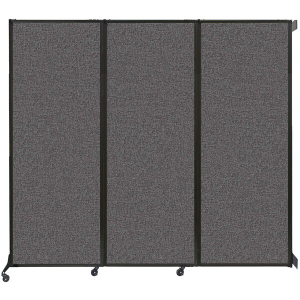 A Versare charcoal gray wall-mounted folding room divider with three panels.
