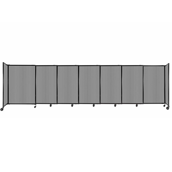A light gray Versare Poly StraightWall sliding room divider with wheels.