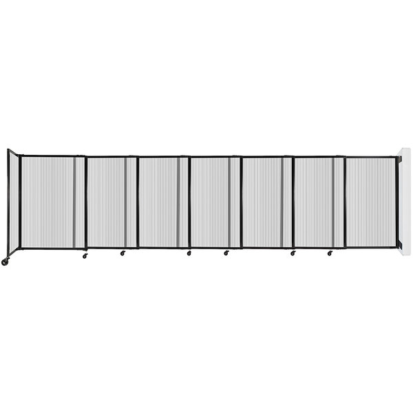 A white rectangular Versare wall-mounted sliding room divider with a black frame.