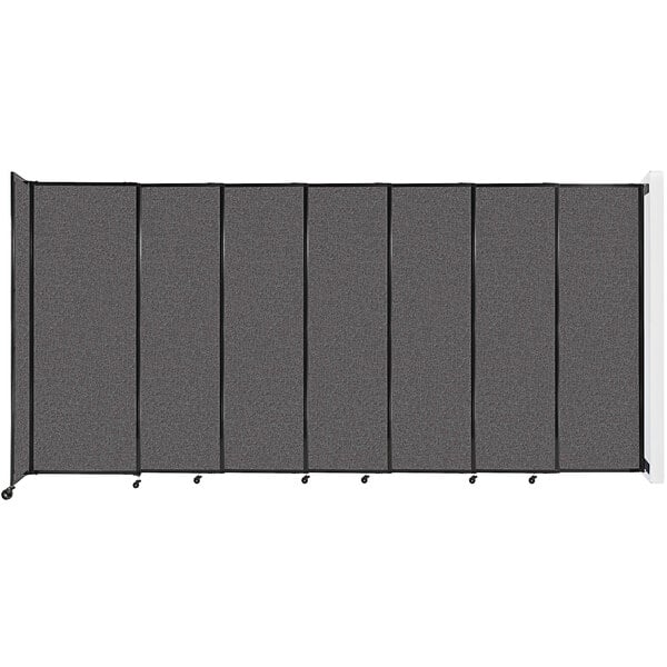 A Versare charcoal gray wall-mounted sliding room divider.