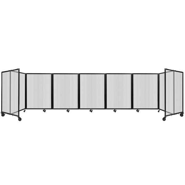 A clear polycarbonate room divider with four panels.