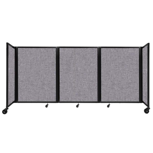 A Versare Cloud Gray foldable room divider screen with wheels.