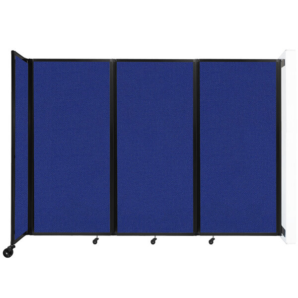 A Versare Royal Blue wall-mounted room divider with black trim.