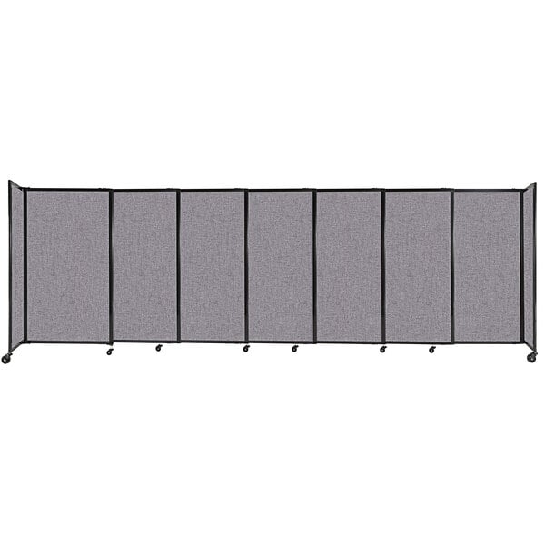 A Versare Cloud Gray StraightWall sliding room divider on wheels.