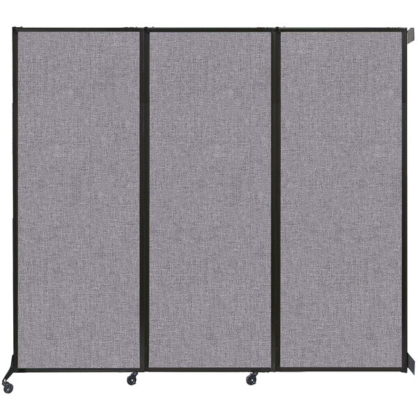 A Versare Cloud Gray wall-mounted room divider with a black frame.