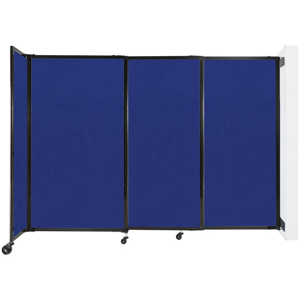 A Versare Royal Blue StraightWall wall-mounted room divider with a black frame.