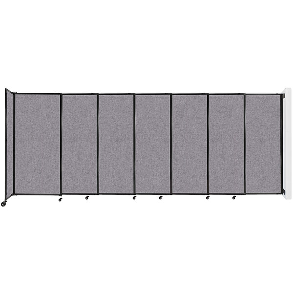A Versare Cloud Gray StraightWall wall-mounted room divider with sliding doors.