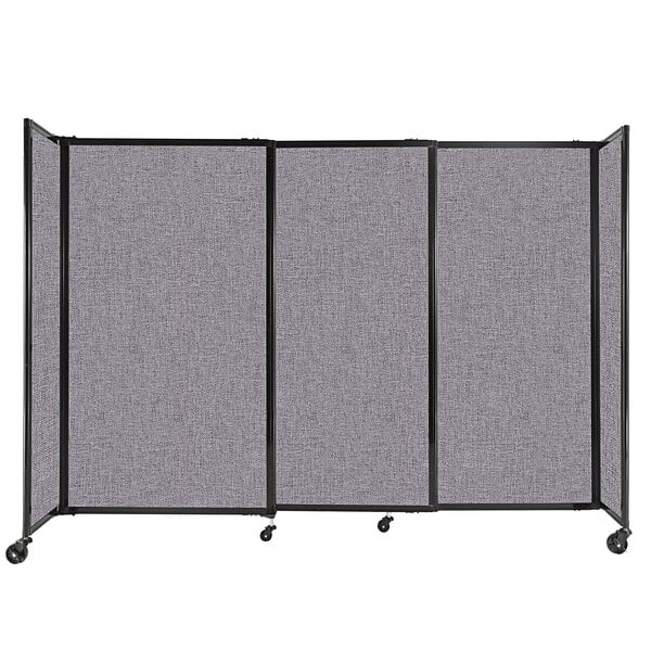 A Versare Cloud Gray StraightWall sliding room divider on wheels.