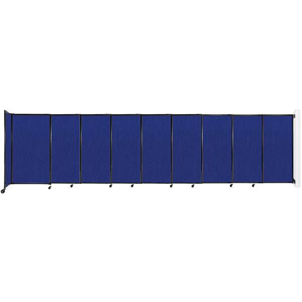 A blue Versare wall-mounted sliding room divider.