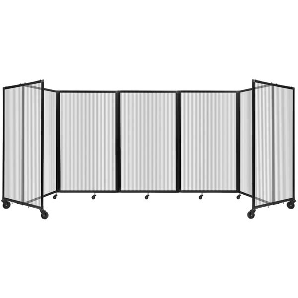 a three paneled screen with wheels