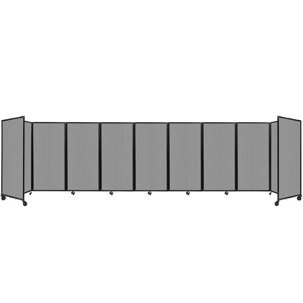 A light gray Versare room divider with black lines on wheels.