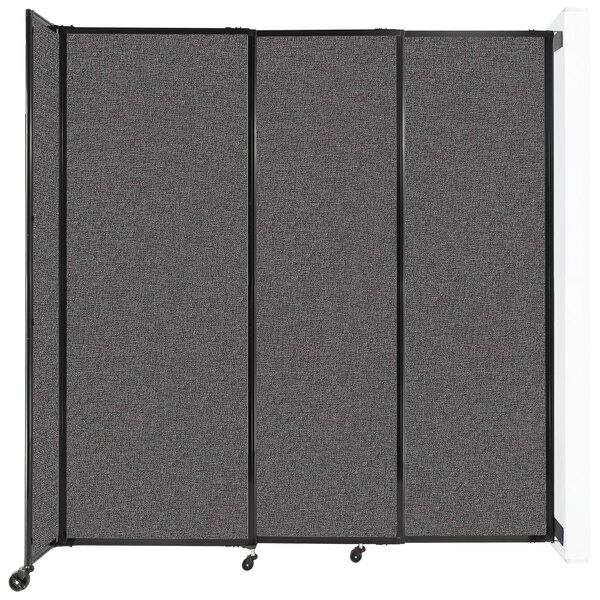 A Versare charcoal grey wall-mounted sliding room divider with a black frame.