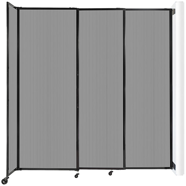 A light gray Versare StraightWall wall-mounted room divider with black frame.