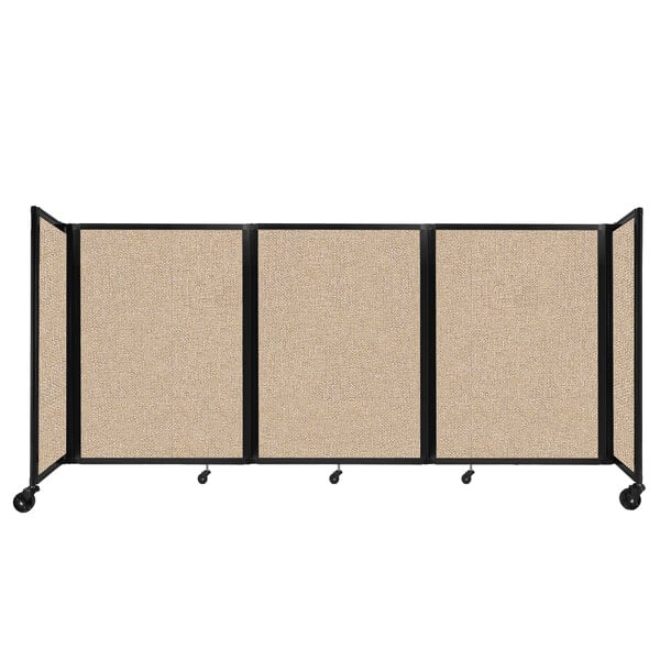 A beige Versare foldable room divider with a black frame.