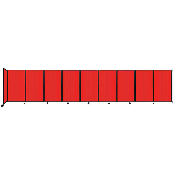 A red rectangular Versare wall-mounted room divider with black trim.