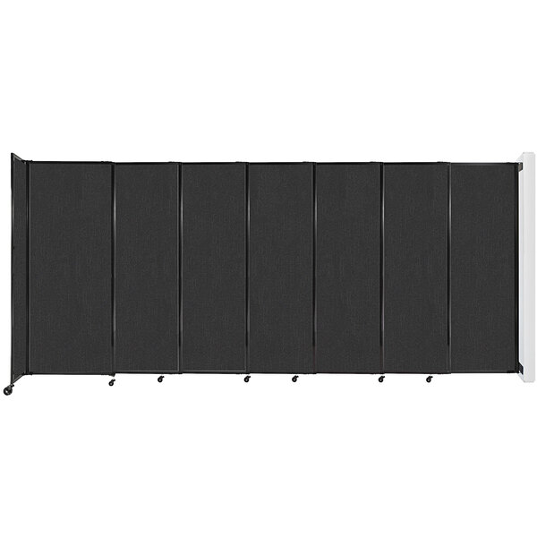 A black rectangular Versare StraightWall room divider with wheels.