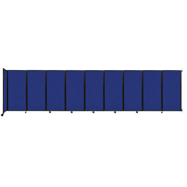 A blue rectangular Versare wall-mounted room divider with black trim.