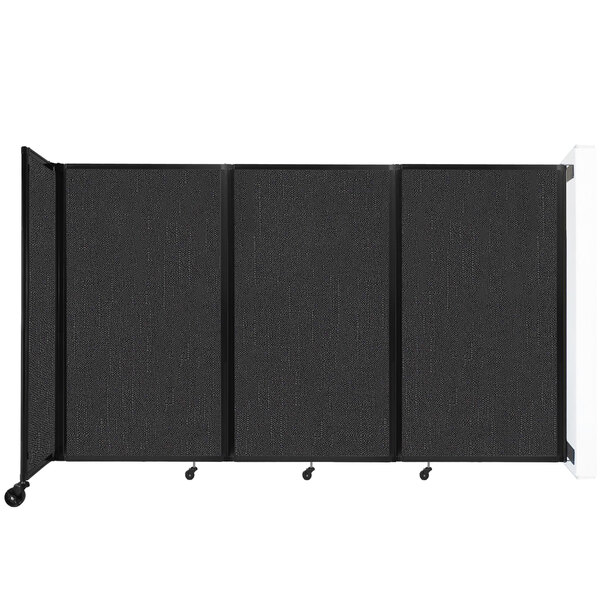 A black Versare wall-mounted room divider with four panels.