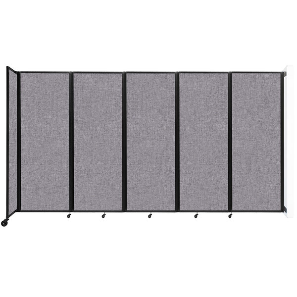 A Versare wall-mounted room divider with black trim and four panels.