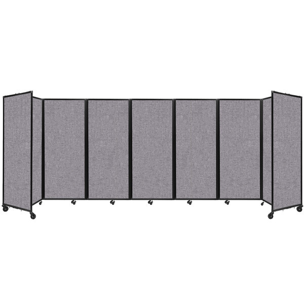 A Versare Cloud Gray foldable room divider with black trim.