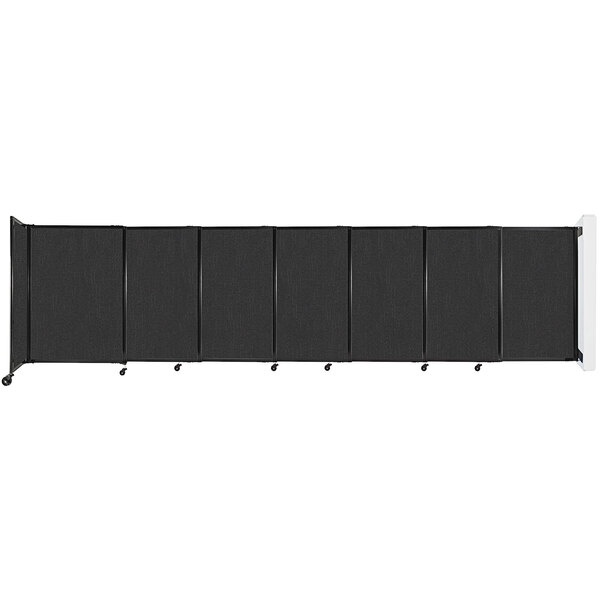 A black Versare StraightWall wall-mounted room divider with wheels.