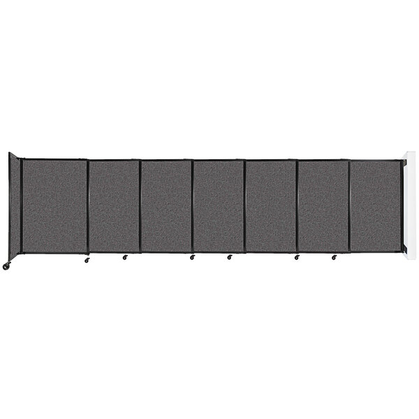 A charcoal gray Versare StraightWall room divider with wheels.