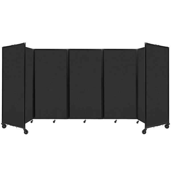 A black rectangular Versare room divider with four panels.