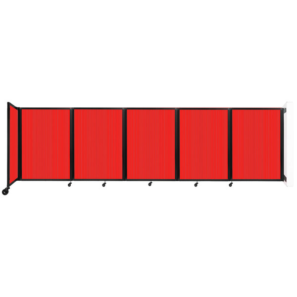 A red room divider with black frame.