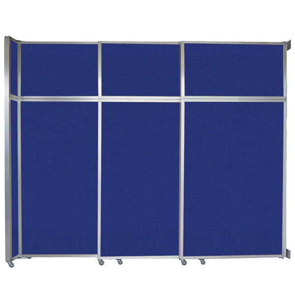 A blue rectangular room divider with white trim.