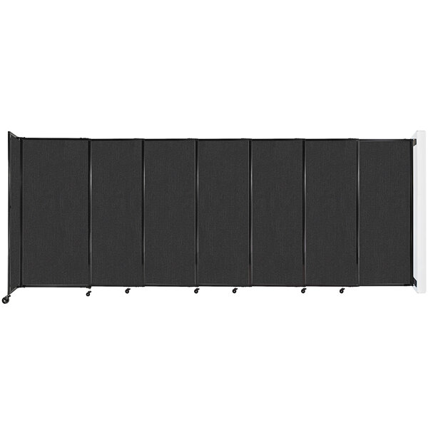 A black rectangular Versare StraightWall room divider with wheels.