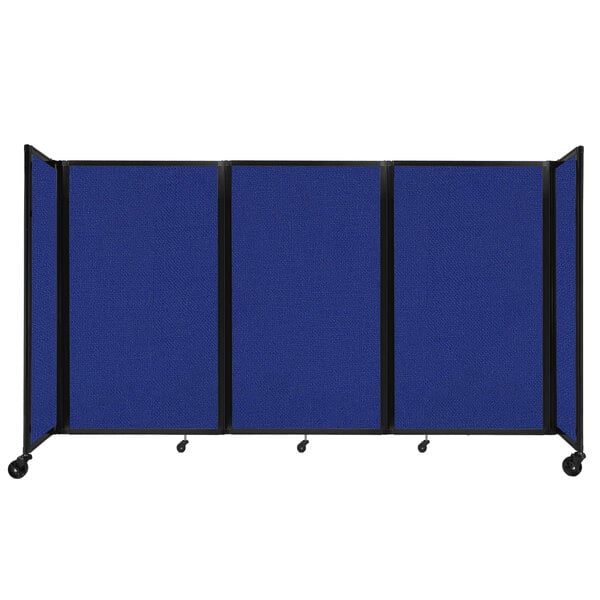 A Versare Royal Blue room divider with wheels.