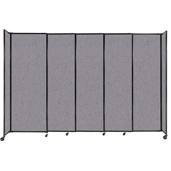 A Versare Cloud Gray StraightWall sliding room divider with black trim.