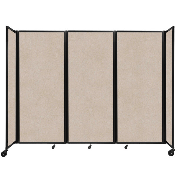 A beige Versare SoundSorb room divider with black frame.