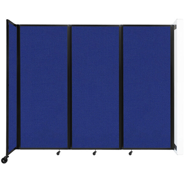 A Versare blue wall-mounted room divider with black trim.
