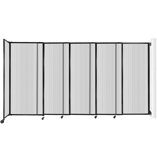 a row of white and black folding screens
