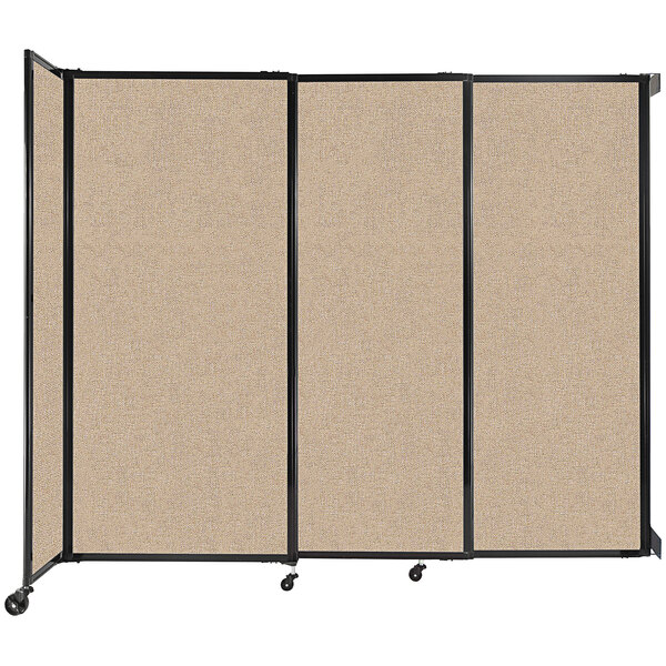 A Versare StraightWall wall-mounted room divider with a tan fabric panel.