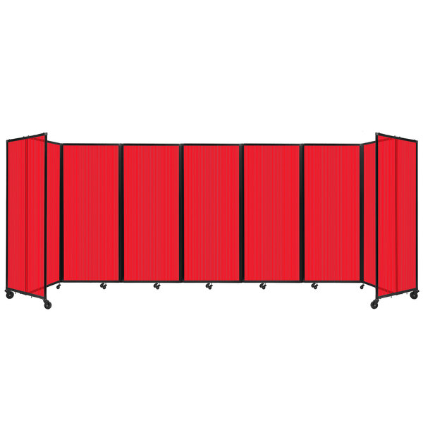 A red Versare room divider with black trim.