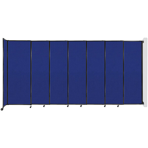 A blue rectangular Versare StraightWall room divider with black trim.