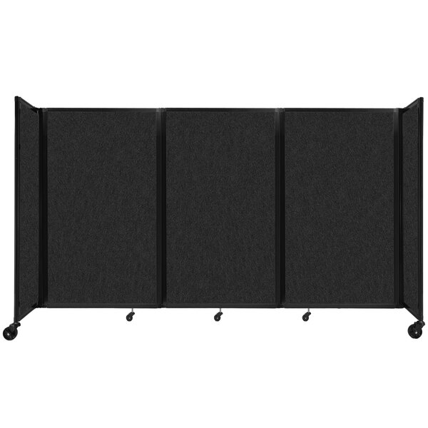 A black Versare SoundSorb room divider on wheels.