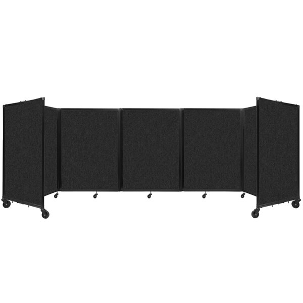 A black rectangular Versare SoundSorb folding room divider with four panels.