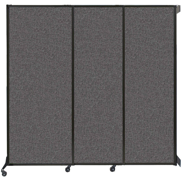 A Versare charcoal gray wall-mounted sliding room divider with three panels.
